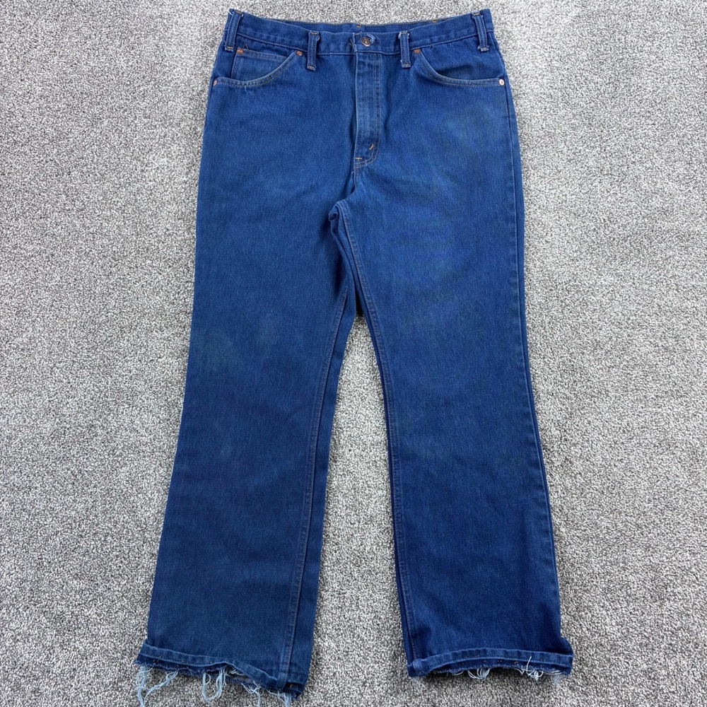 Vintage 70s Plain Pockets‎ Jeans Mens 36x30 Dark Wash Denim Straight Leg Pants